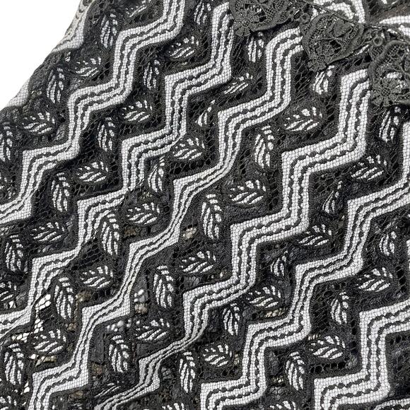 Anna Sui Top Blue Black Chevron Lace Bell Sleeve High Neck Cottagecore Large - Picture 8 of 10